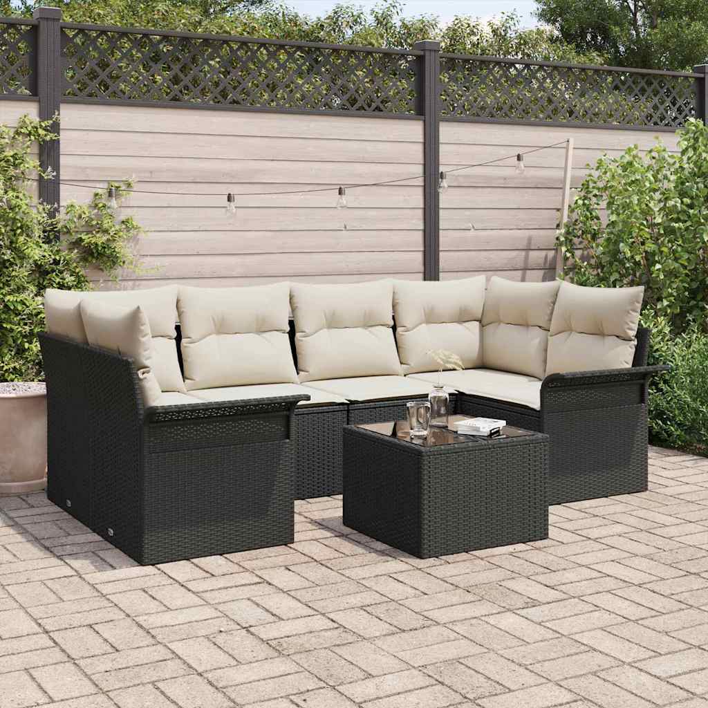 Sjedeća garnitura za vrt 7 pcs Crna i Krema 55 x 55 x 37 cm