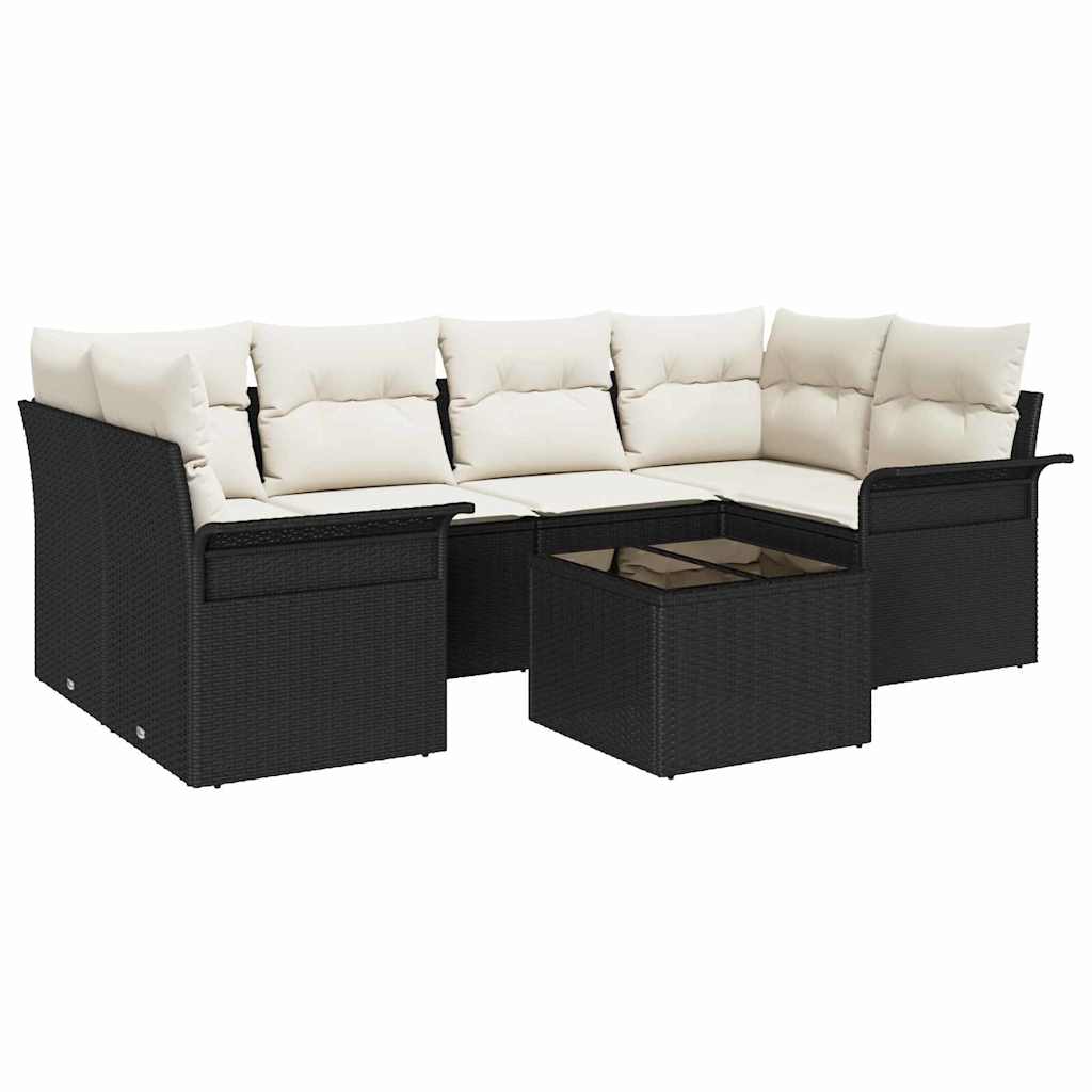 Sjedeća garnitura za vrt 7 pcs Crna i Krema 55 x 55 x 37 cm