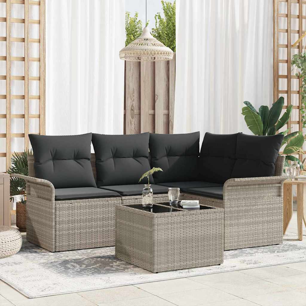 Sjedeća garnitura za vrt 5 kom. Svijetlo siva poliratan 187,5 x 132,5 x 69 cm