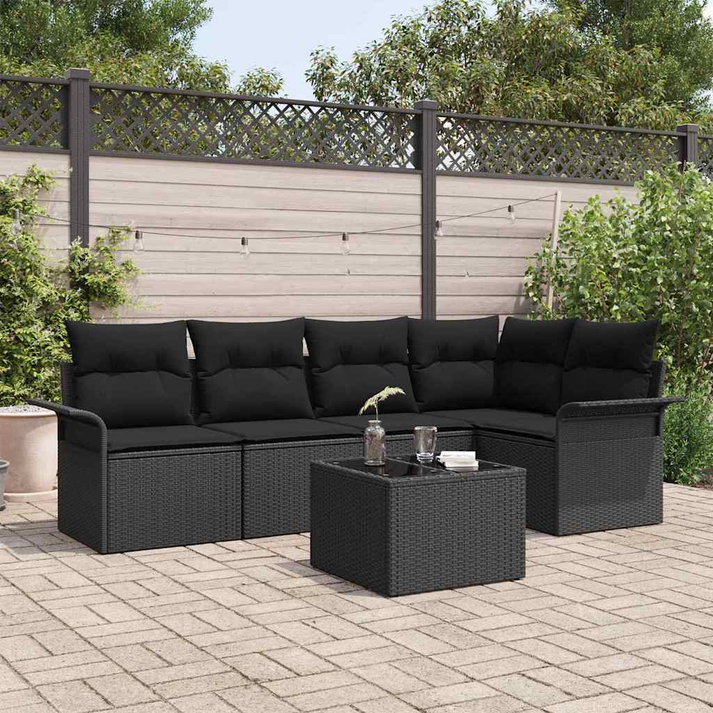Sjedeća garnitura za vrt 6 kom. Crna poliratan 242,5 x 132,5 x 69 cm