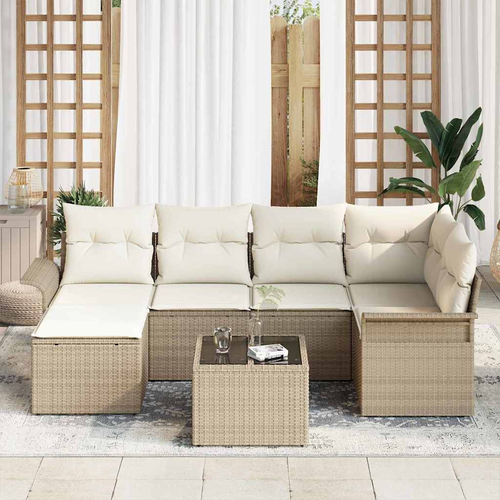 Sjedeća garnitura za vrt s pohranom 7 pcs Bež poliratan