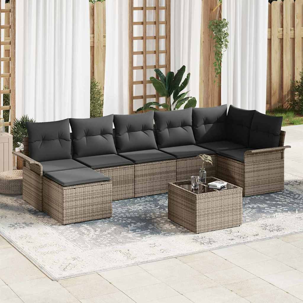 Sjedeća garnitura za vrt 8 kom. Siva poliratan 297,5 x 132,5 x 69 cm
