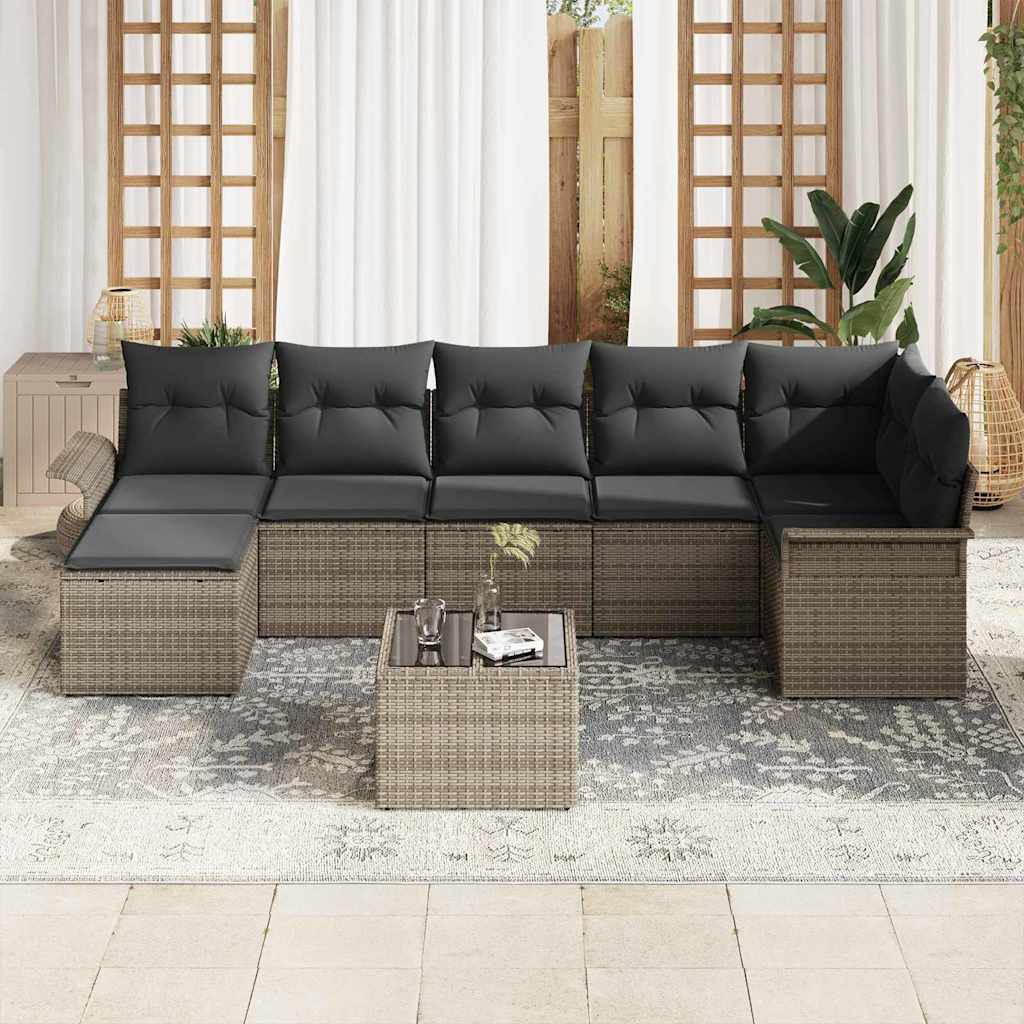 Sjedeća garnitura za vrt 8 kom. Siva poliratan 297,5 x 132,5 x 69 cm