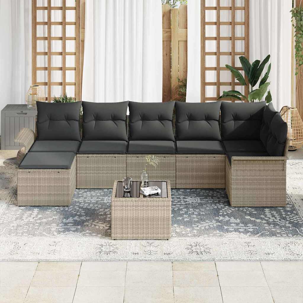 Sjedeća garnitura za vrt 8 kom. Svijetlo siva poliratan 297,5 x 132,5 x 69 cm