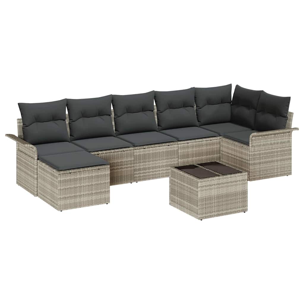 Sjedeća garnitura za vrt 8 kom. Svijetlo siva poliratan 297,5 x 132,5 x 69 cm