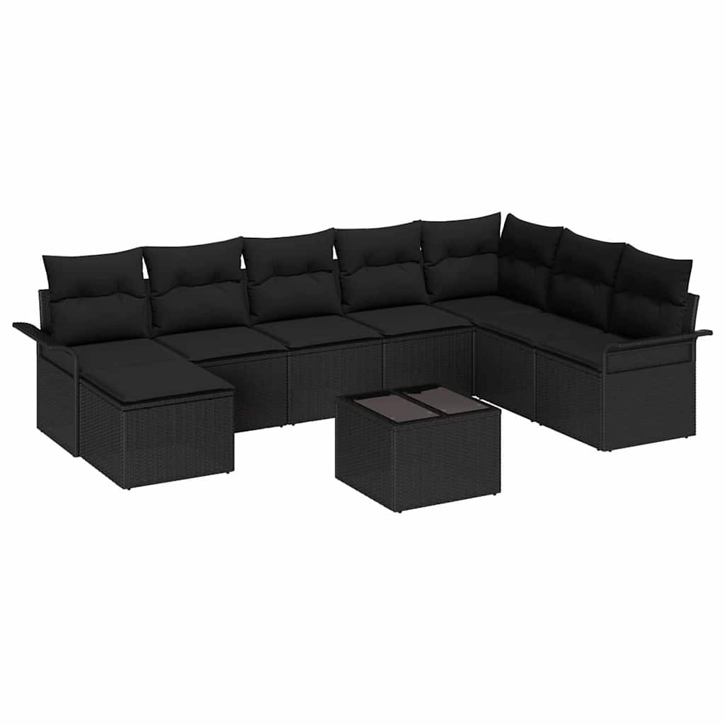 Sjedeća garnitura za vrt 9 kom. Bež Poli ratan Crna 297,5 x 187,5 x 85 cm