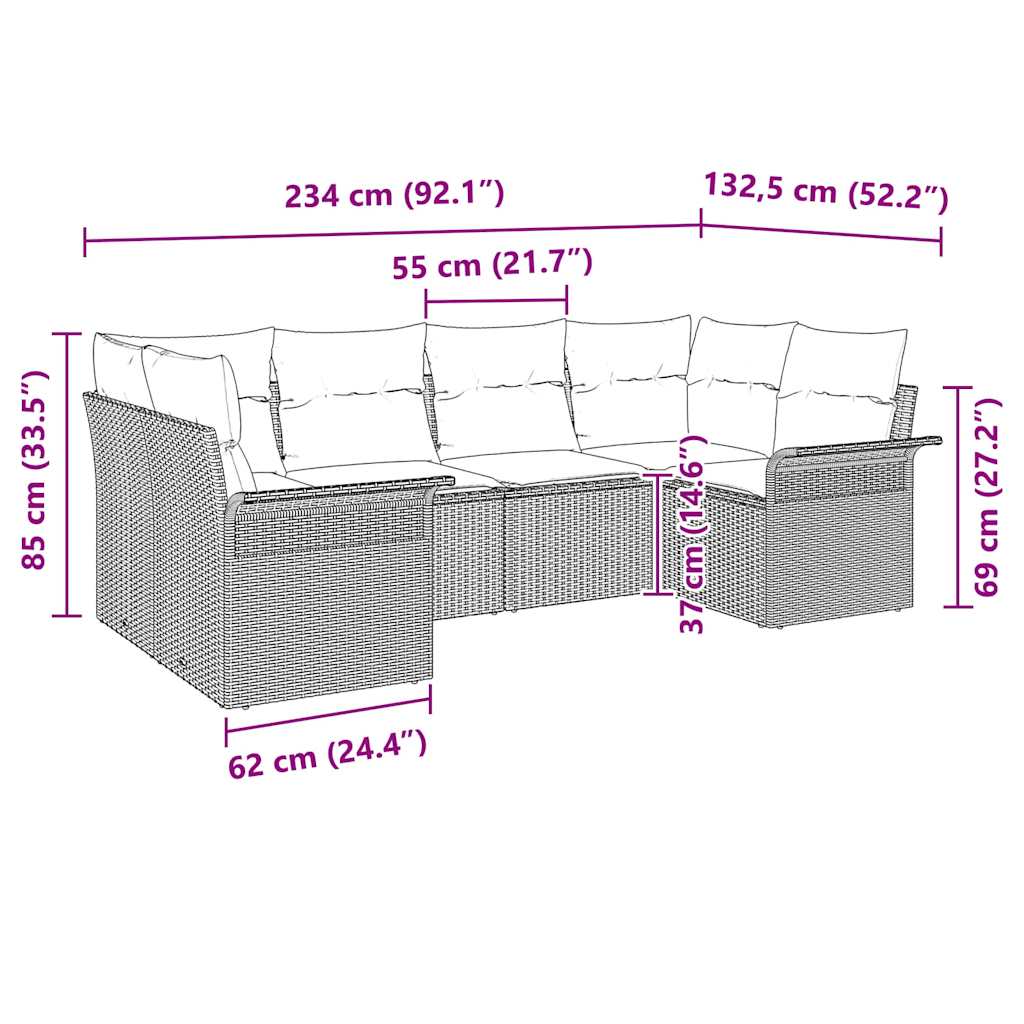 Sjedeća garnitura za vrt s pohranom 6 pcs Crna Poli ratan