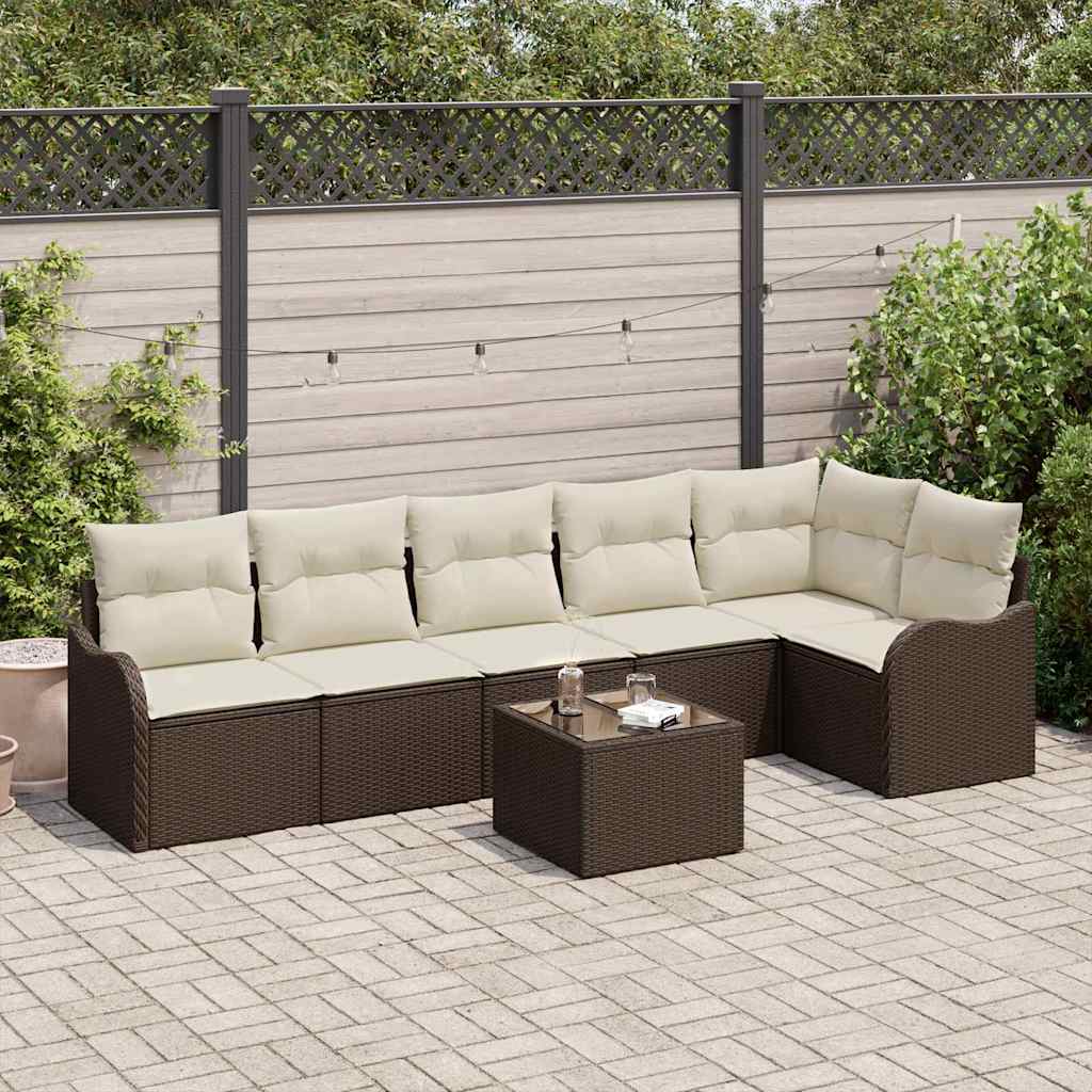 Sjedeća garnitura za vrt 7 kom. Siva poliratan Smeđa 287,5 x 122,5 x 69 cm