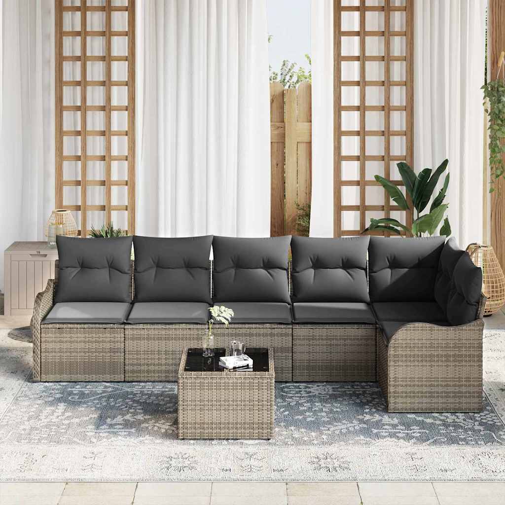 Sjedeća garnitura za vrt 7 kom. Crna poliratan Siva 287,5 x 122,5 x 69 cm