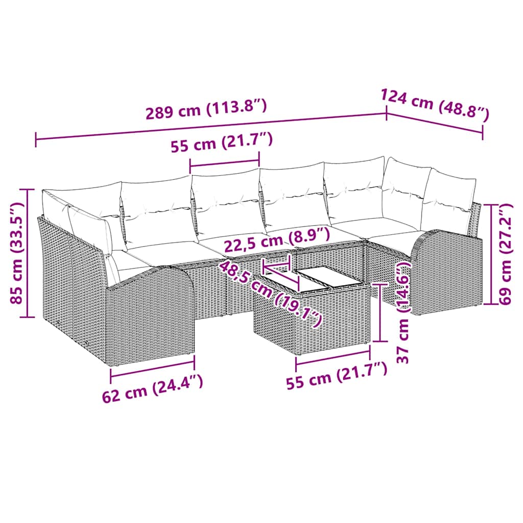 Sjedeća garnitura za vrt 8 pcs Bež i siva 289 x 124 x 69 cm
