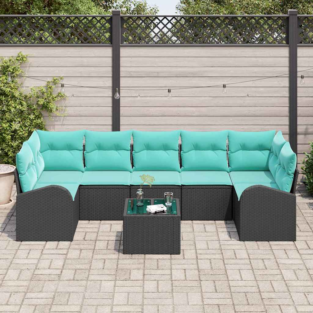 Sjedeća garnitura za vrt 8 kom. 7-Broj sjedala Crna i Tirkizna 289 x 124 x 69 cm