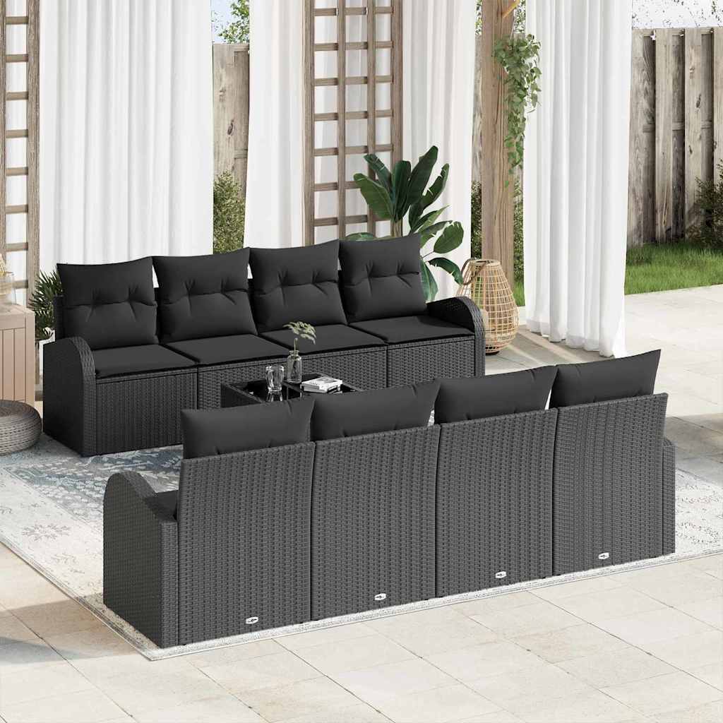 Sjedeća garnitura za vrt 9 kom. 8-Broj sjedala Crna poliratan 234 x 62 x 69 cm