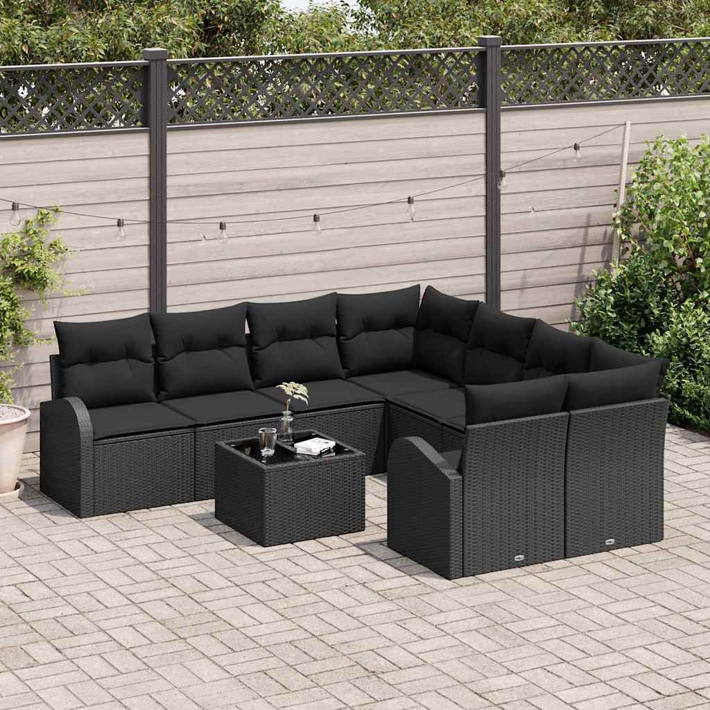 Set sofe s jastukom s pohranom 9 pcs Crna poliratan
