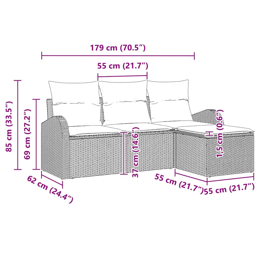 Set sofe s jastukom s pohranom 4 pcs Svijetlo siva poliratan