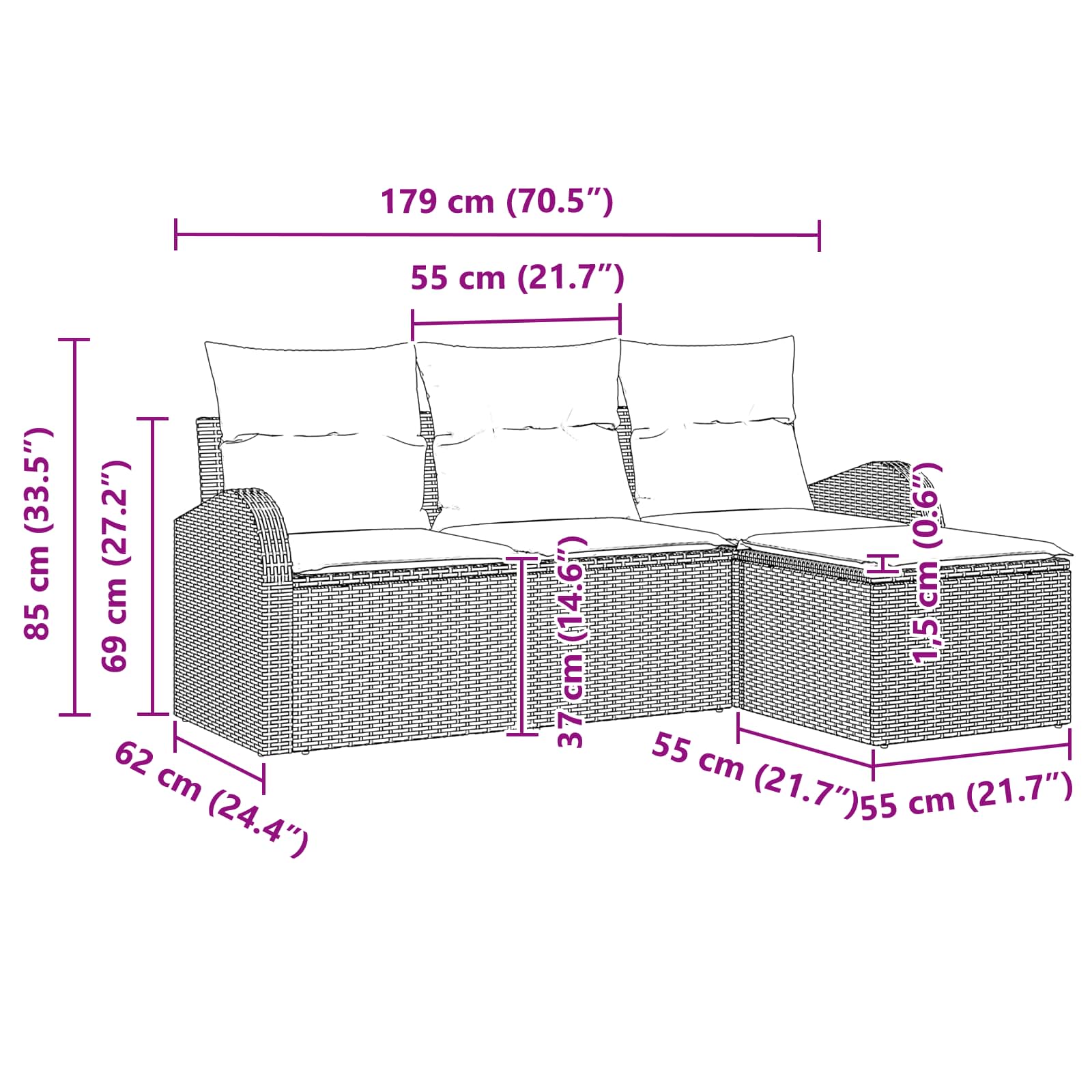 Set sofe s jastukom s pohranom 4 pcs Crna i Tirkizna poliratan