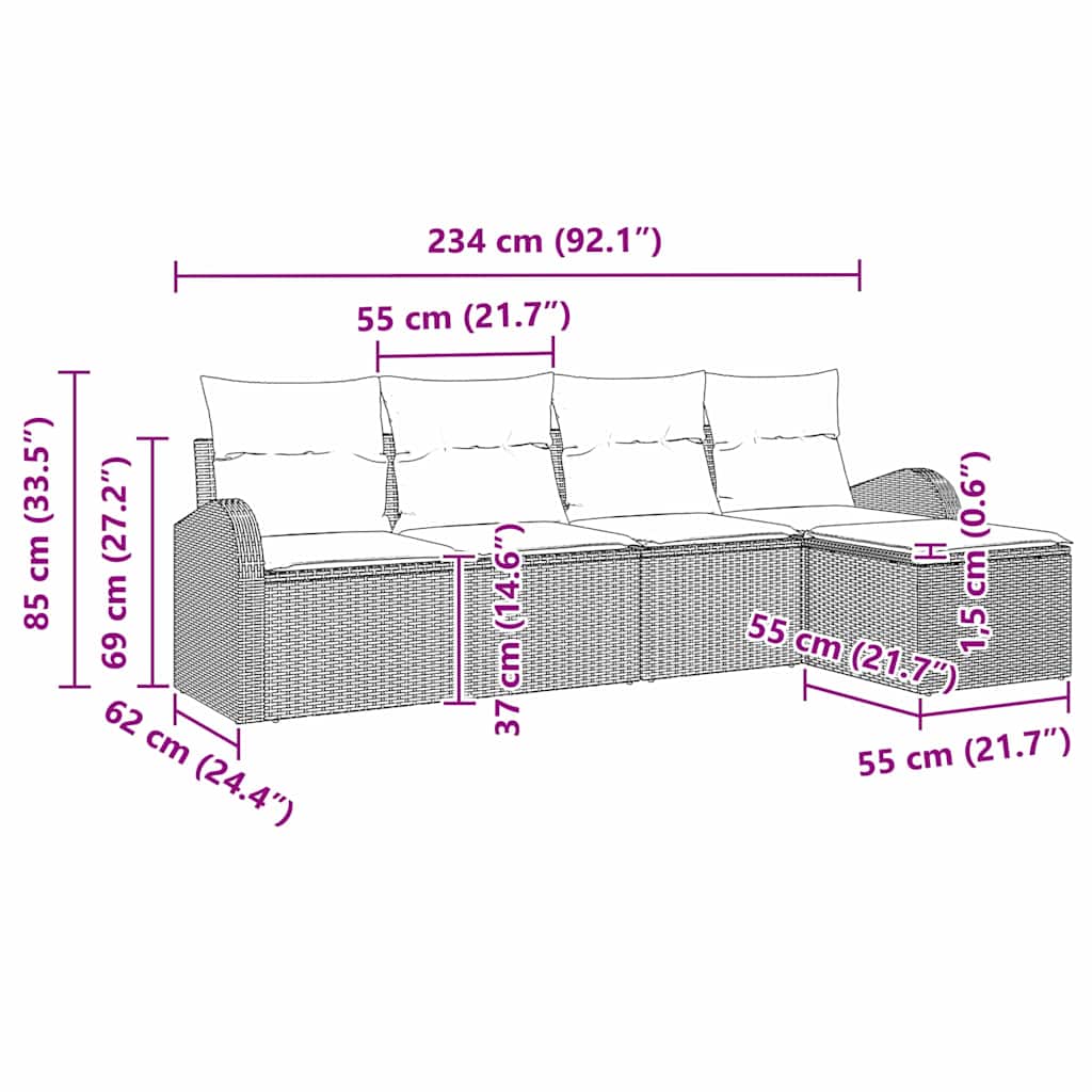 Set sofe s jastukom s pohranom 5 pcs Crna i bijela poliratan