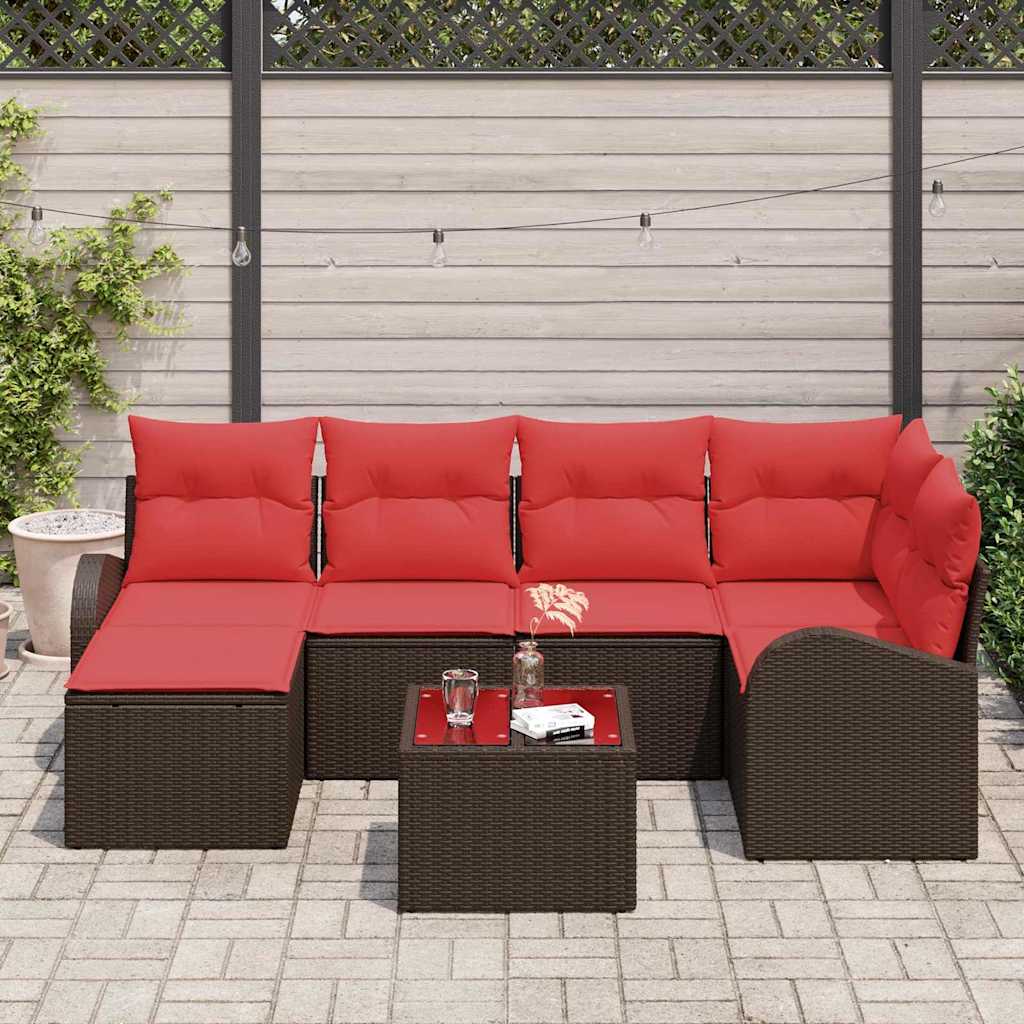 Set sofe 7 kom. Smeđa i crvena poliratan 234 x 124 x 85 cm