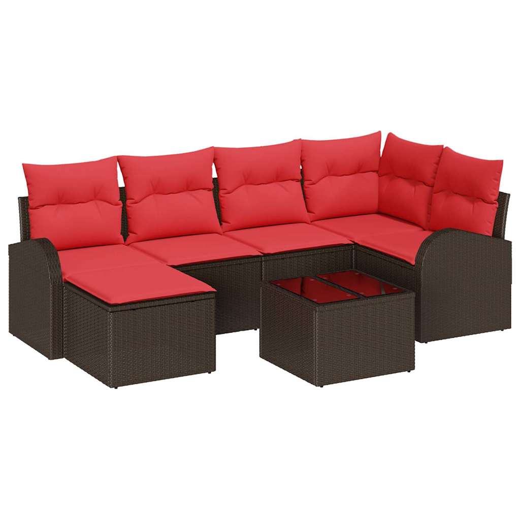 Set sofe 7 kom. Smeđa i crvena poliratan 234 x 124 x 85 cm