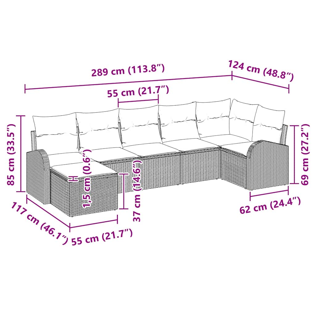 Set sofe s jastukom s pohranom 7 pcs Crna poliratan