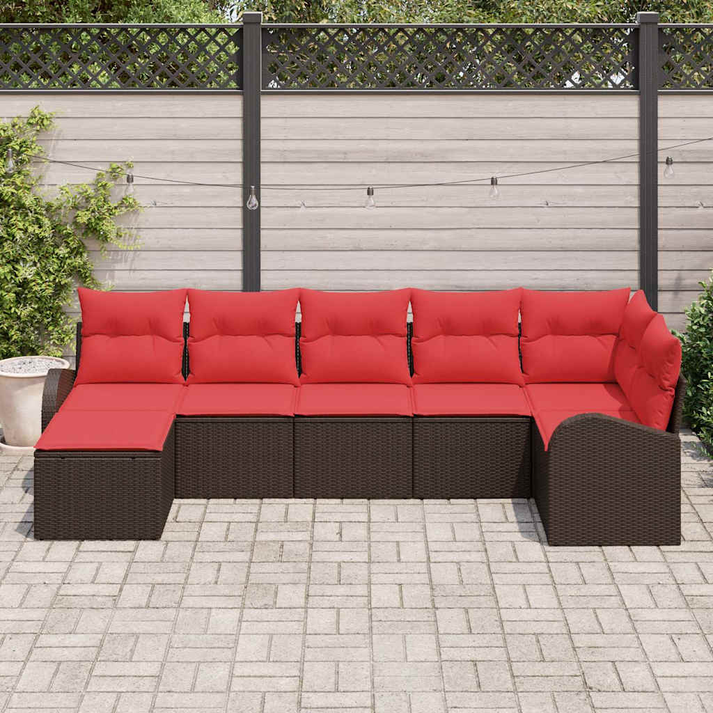 Set sofe 7 kom. Smeđa i crvena poliratan 289 x 124 x 85 cm