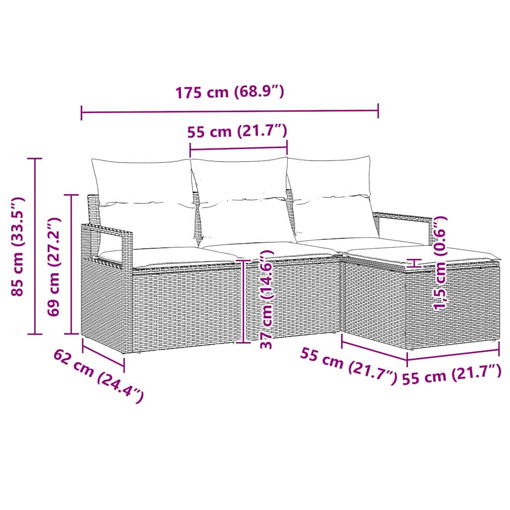 Set sofe s jastukom s pohranom 4 pcs Siva poliratan