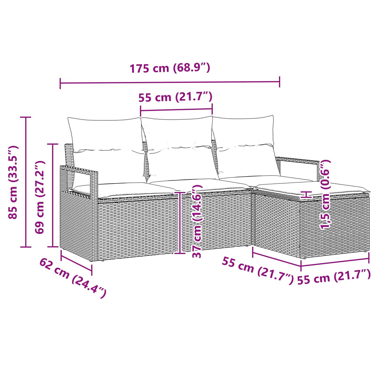 Set sofe s jastukom s pohranom 4 pcs Smeđa i crvena poliratan