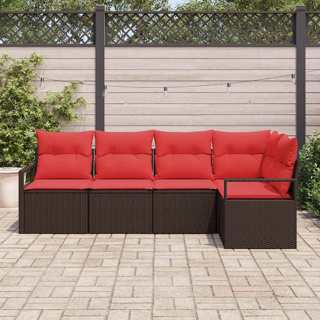 Sjedeća garnitura za vrt 5 kom. Smeđa i crvena poliratan 232 x 122 x 85 cm