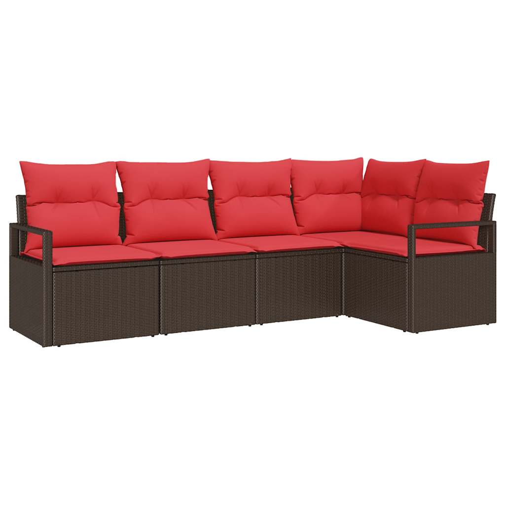 Sjedeća garnitura za vrt 5 kom. Smeđa i crvena poliratan 232 x 122 x 85 cm