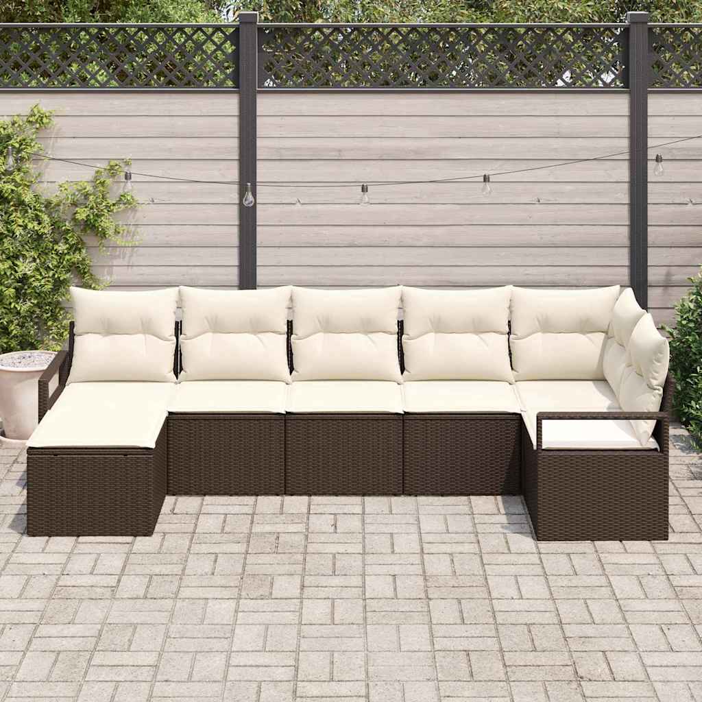 Set sofe 7 kom. Smeđa i krem poliratan 287 x 122 x 85 cm