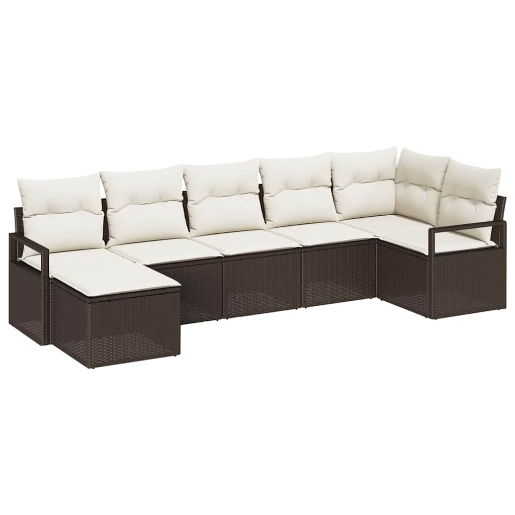 Set sofe 7 kom. Smeđa i krem poliratan 287 x 122 x 85 cm