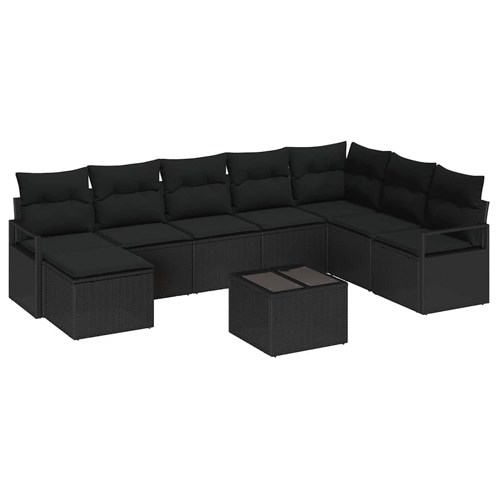 Set sofe s jastukom s pohranom 9 pcs Crna poliratan