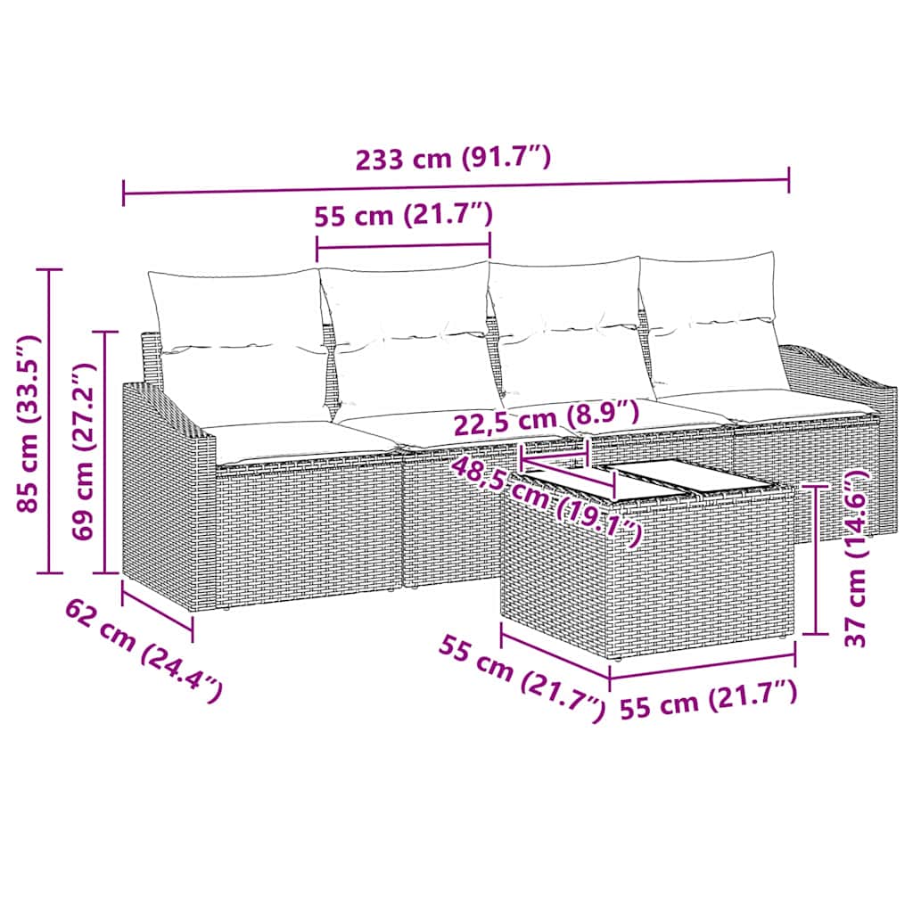 Set sofe s jastukom s pohranom 5 pcs Crna poliratan