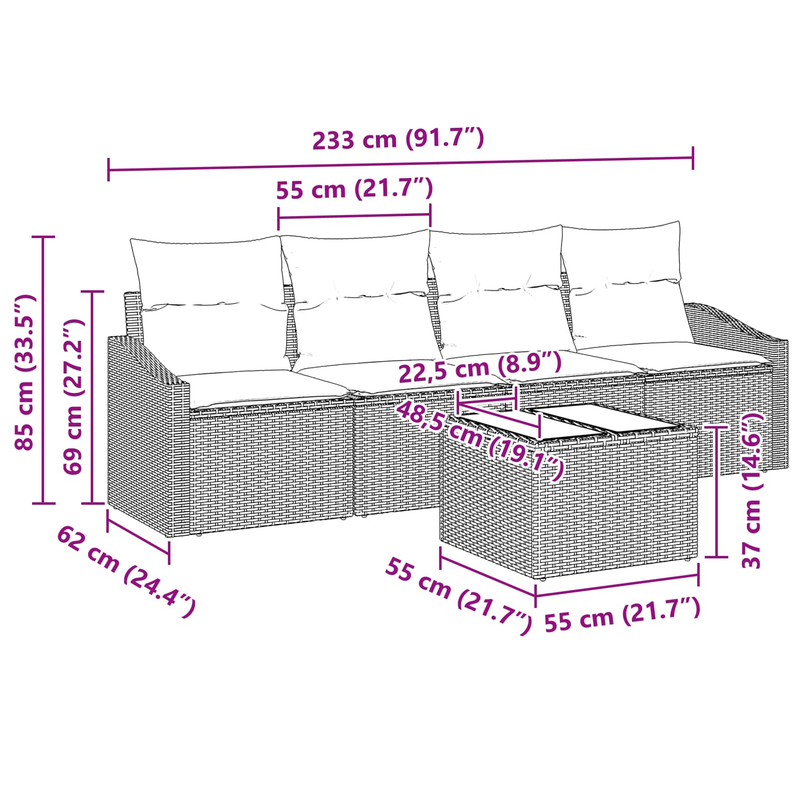 Set sofe s jastukom 5 pcs Siva i mornarsko plava poliratan