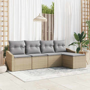 Set sofe 5 kom. Bež i svijetlo siva poliratan 233 x 117 x 85 cm