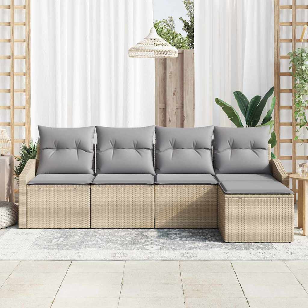 Set sofe 5 kom. Bež i svijetlo siva poliratan 233 x 117 x 85 cm