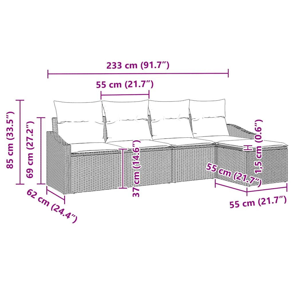 Set sofe 5 kom. Bež i svijetlo siva poliratan 233 x 117 x 85 cm