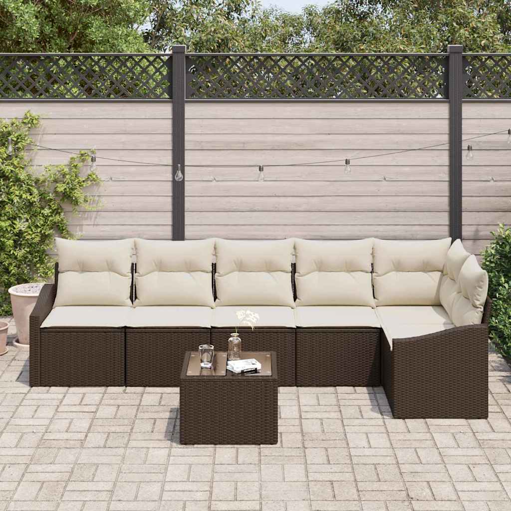 Sjedeća garnitura za vrt 7 kom. Smeđa i krem poliratan 288,5 x 123,5 x 85 cm