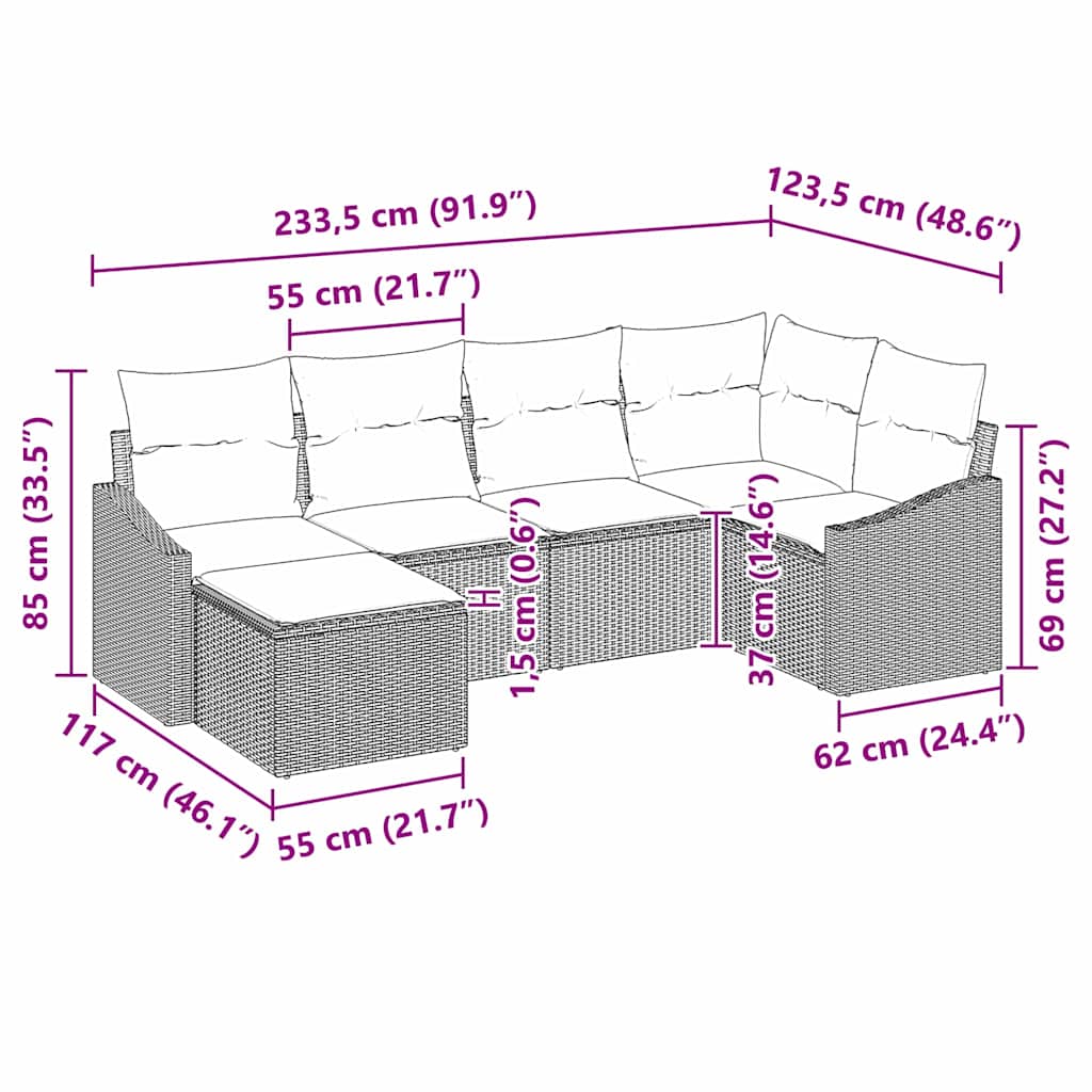 Vrtni set za objed s jastukom s pohranom 6 pcs Smeđa i krem