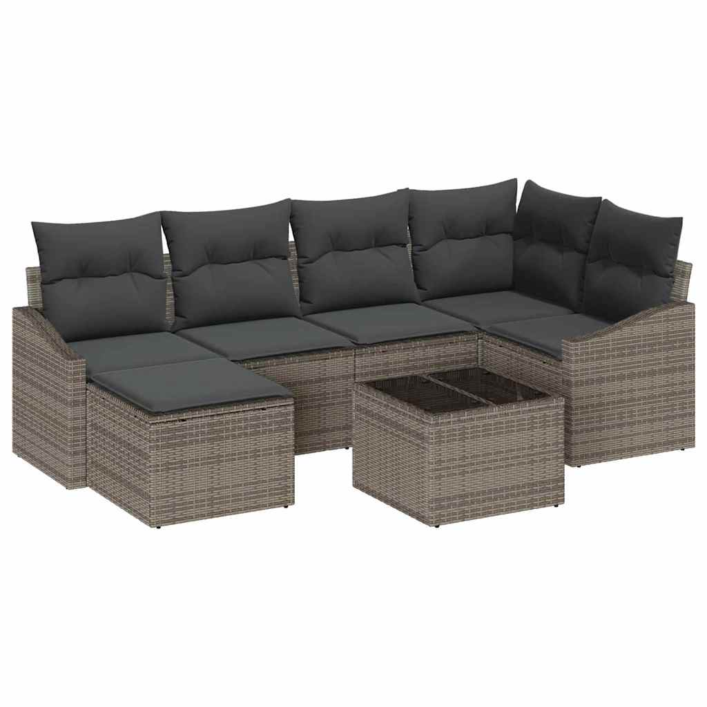 Vrtni set za objed s jastukom s pohranom 7 pcs Siva Crna