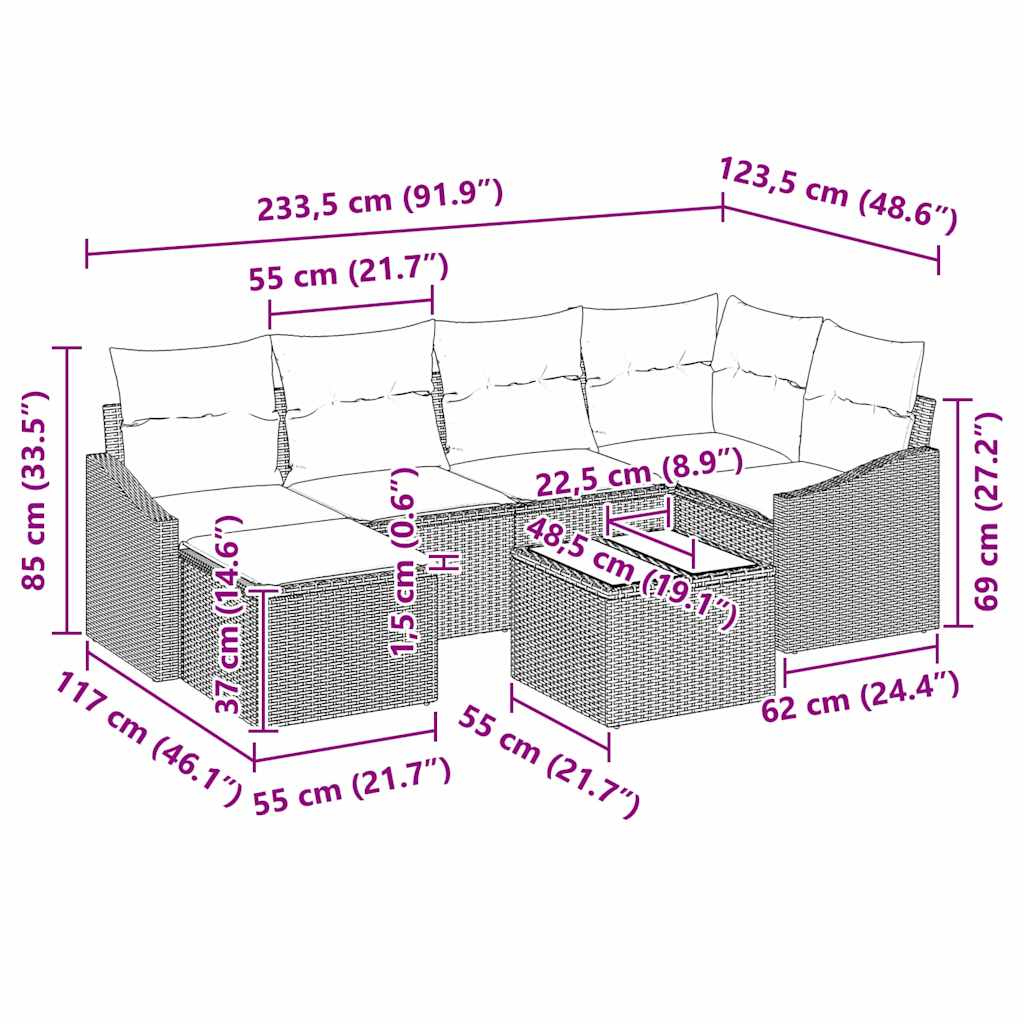 Vrtni set za objed s jastukom 7 pcs Bež i svijetlo siva