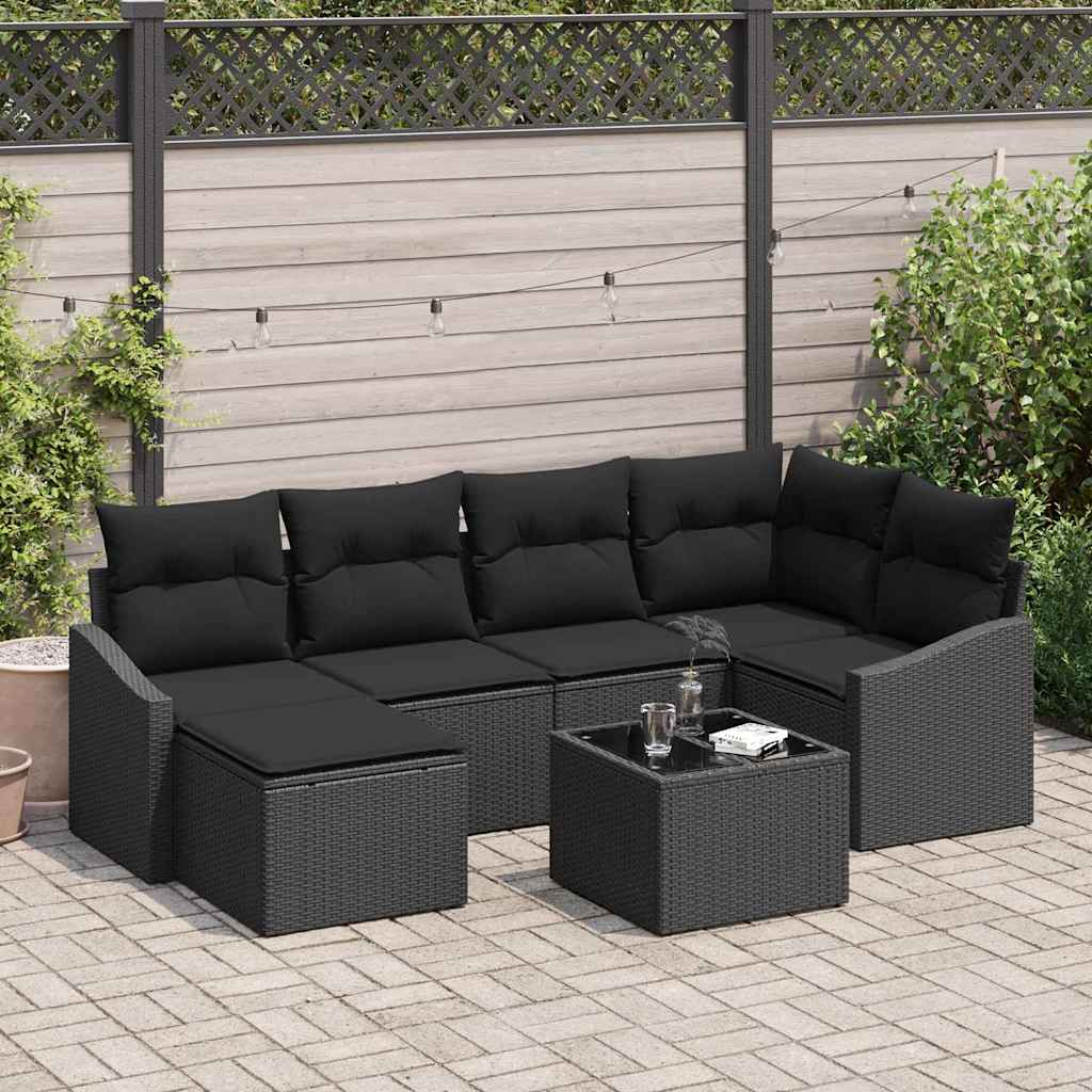 Vrtni set za objed s jastukom s pohranom 7 pcs Crna