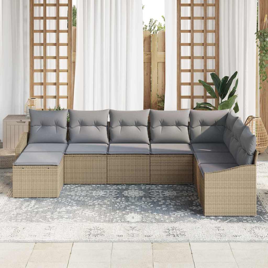 Sjedeća garnitura za vrt 8 kom. Bež i svijetlo siva poliratan 288,5 x 123,5 x 85 cm