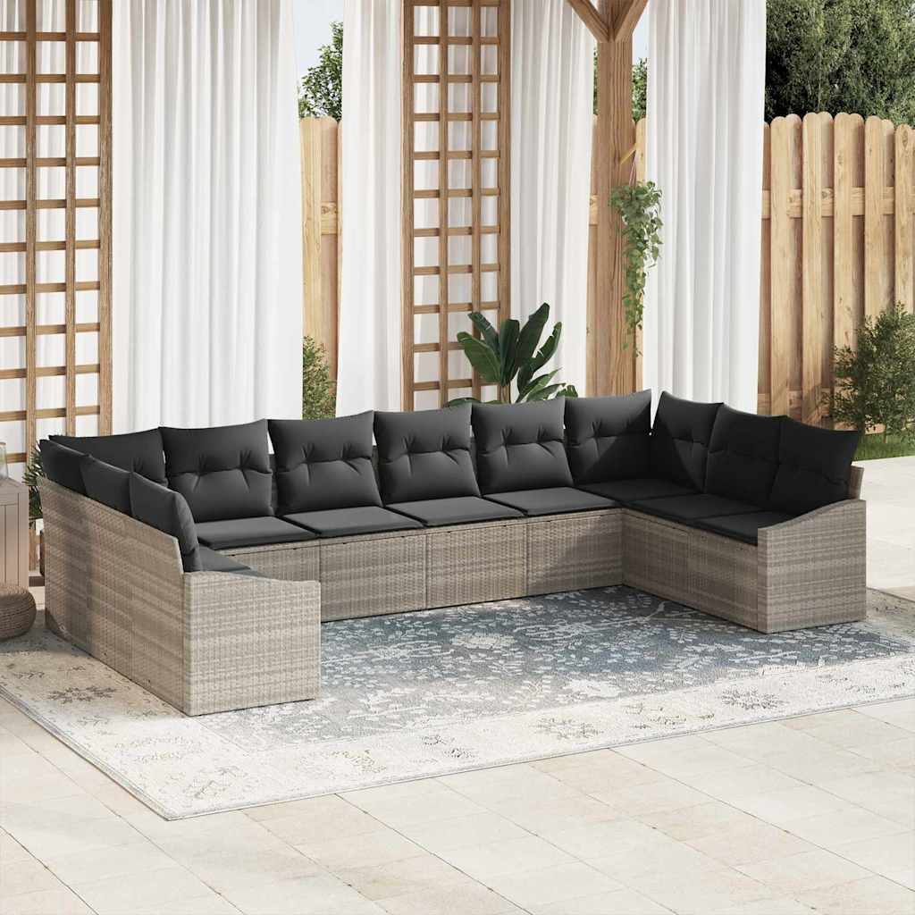Sjedeća garnitura za vrt 10 kom. Svijetlo siva poliratan Svjetlosiva 344 x 178,5 x 69 cm