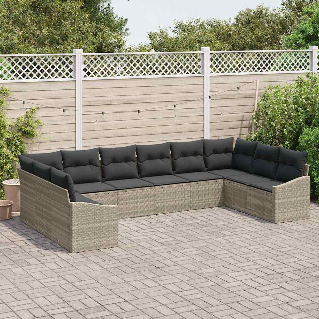 Sjedeća garnitura za vrt 10 kom. Svijetlo siva poliratan Svjetlosiva 344 x 178,5 x 69 cm