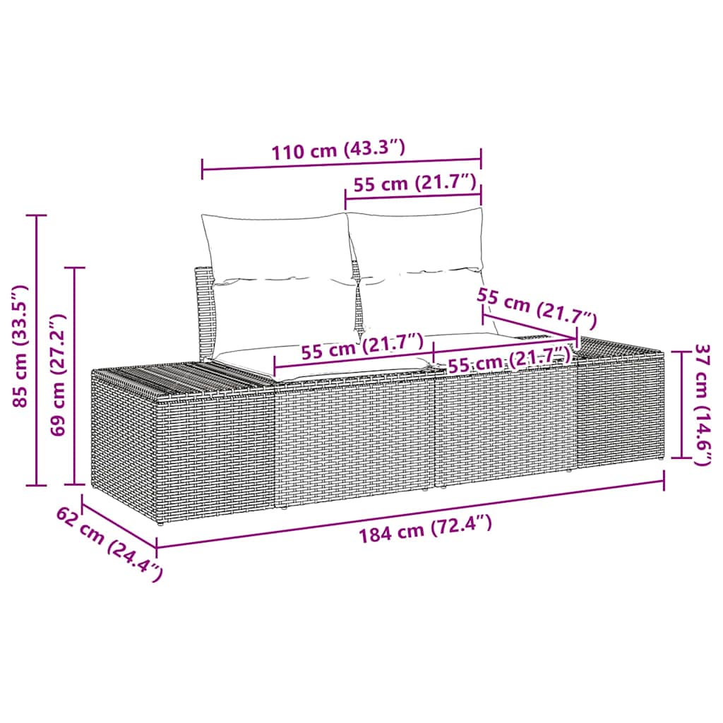 Sjedeća garnitura za vrt 9 pcs Crna i Krema Poliratana