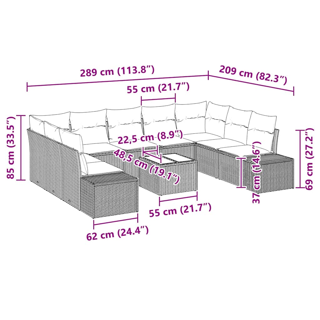 Sjedeća garnitura za vrt 9 pcs Svijetlo siva Poliratana