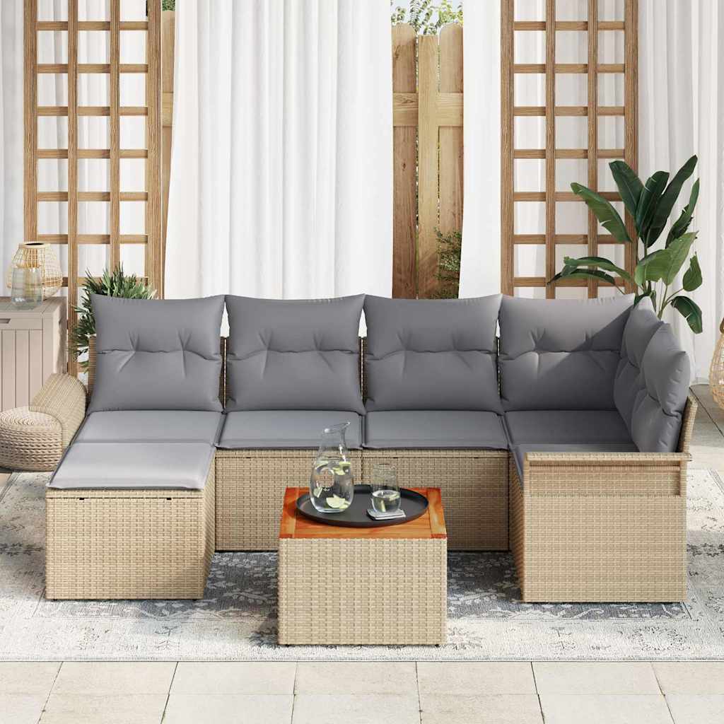 Sjedeća garnitura za vrt 7 kom. Bež i svijetlo siva poliratan 242,5 x 132,5 x 69 cm