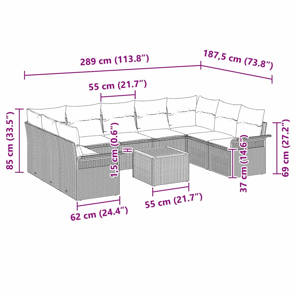 Sjedeća garnitura za vrt s pohranom 10 pcs Siva poliratan