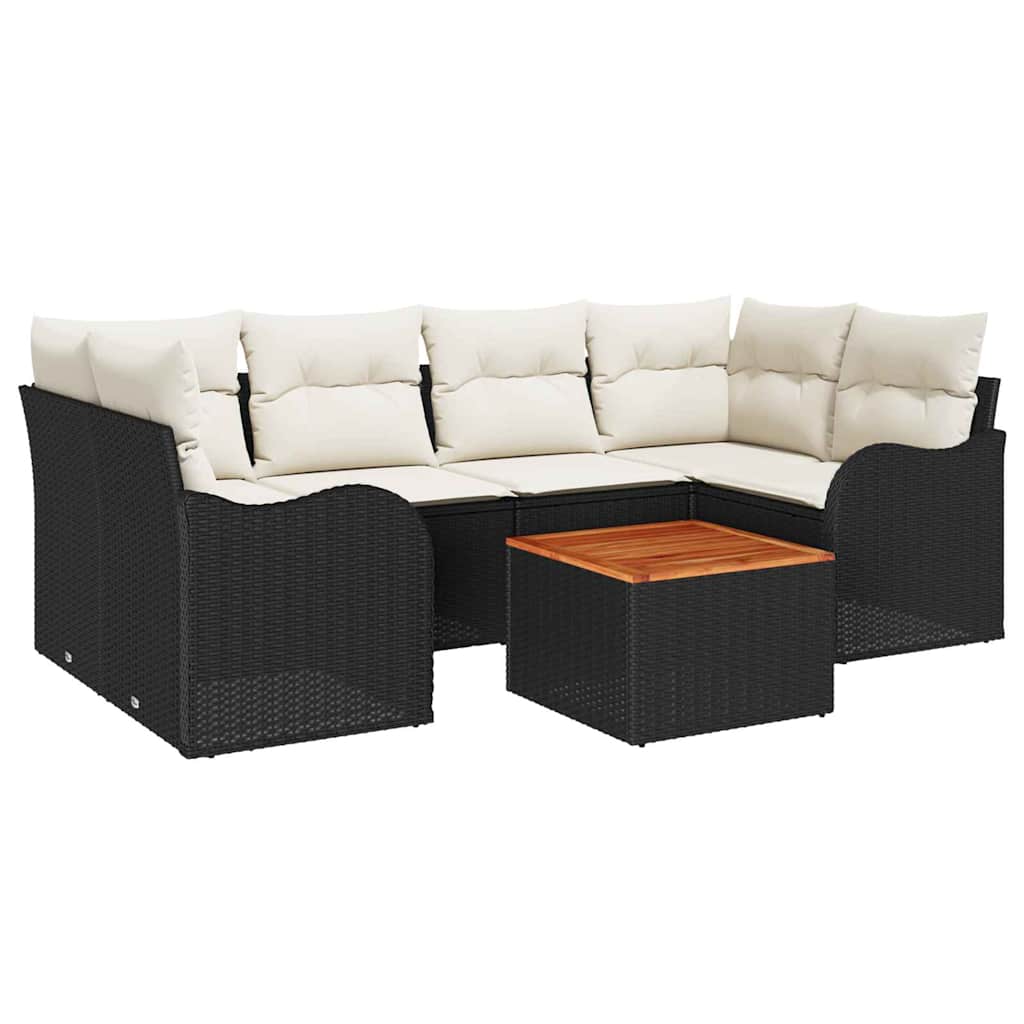 Sjedeća garnitura za vrt 7 kom. Crna i Krema poliratan 234 x 122.5 x 69 cm