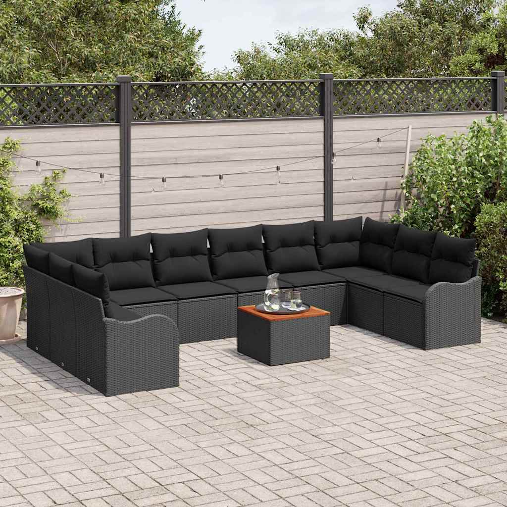 Sjedeća garnitura za vrt 11 kom. Crna poliratan 344 x 177,5 x 69 cm